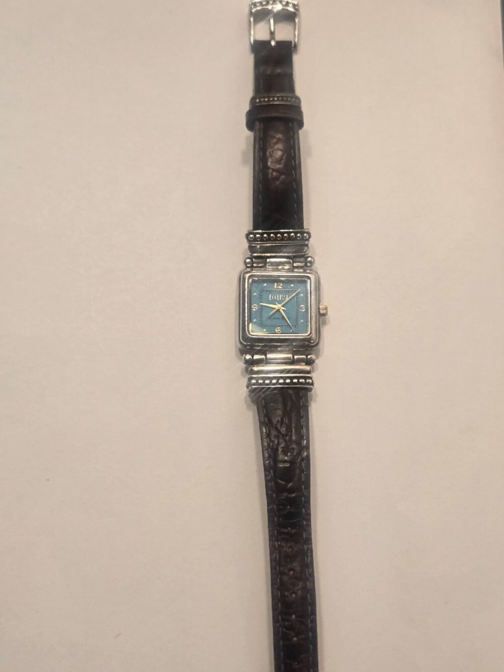 Vintage Ecclissi Sterling Silver & Turquoise dial watch & textured leather band
